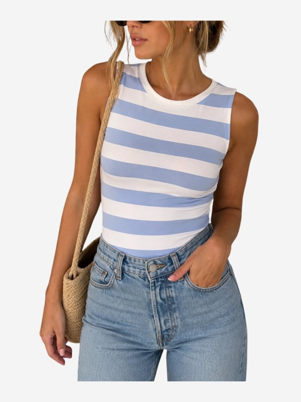 House of Harlow 1960 x REVOLVE Wren Tank Bodysuit in Saylor Blue Stripe